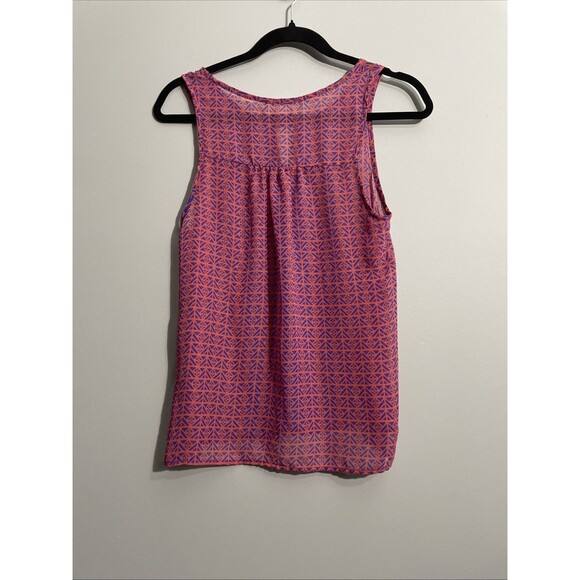 Everly Sheer Sleeveless Blouse S Purple Orange Geometric Print  Lightweight Top - Picture 2 of 8